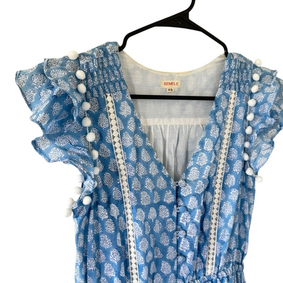 Kemble Shop Cece Pom Pom Blue Bohemian Midi Dress - Picture 4 of 9